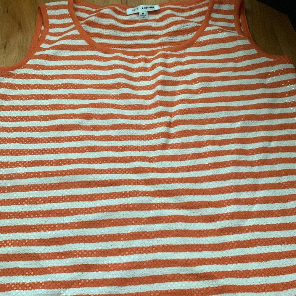 St John White and Orange Sequined Tank Sz M